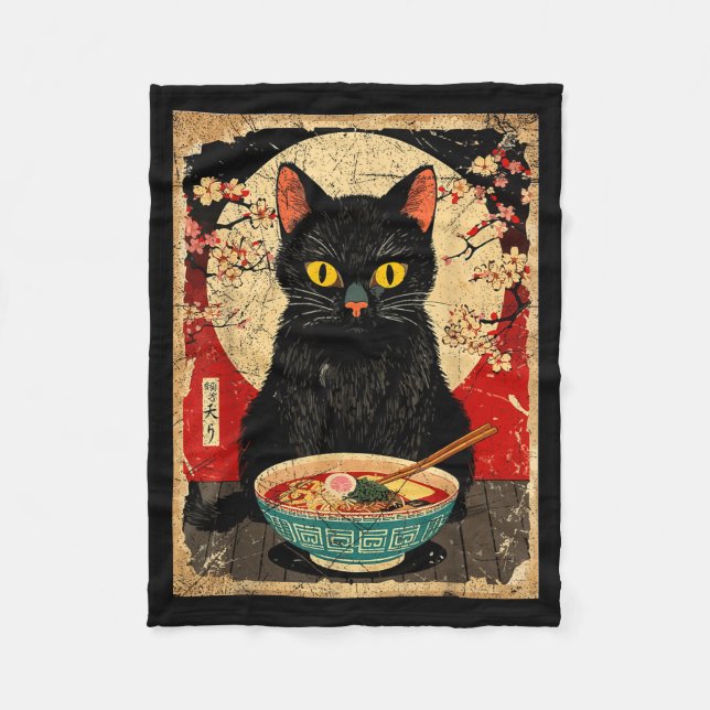 Kawaii Cat Eating Ramen Noodles Funny Anime Gift G Fleecefilt (Framsidan)