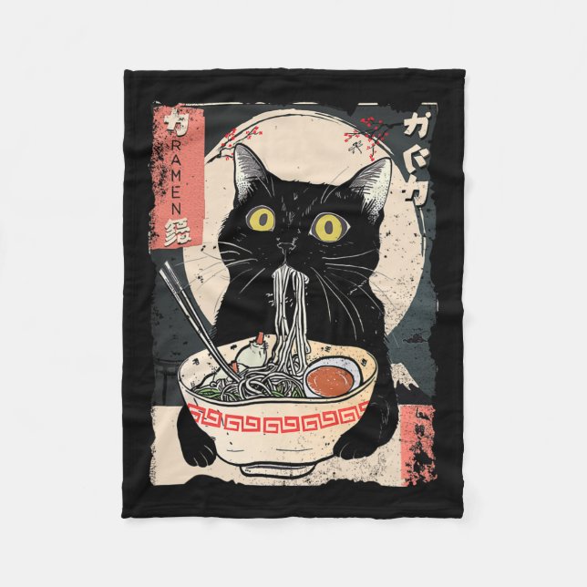Kawaii Cat Eating Ramen Noodles Funny Anime Gift G Fleecefilt (Framsidan)