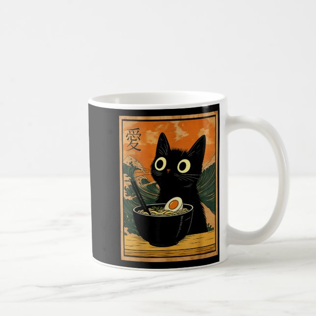 Kawaii Cat Eating Ramen Noodles Funny Anime Gift G Kaffemugg (Höger)