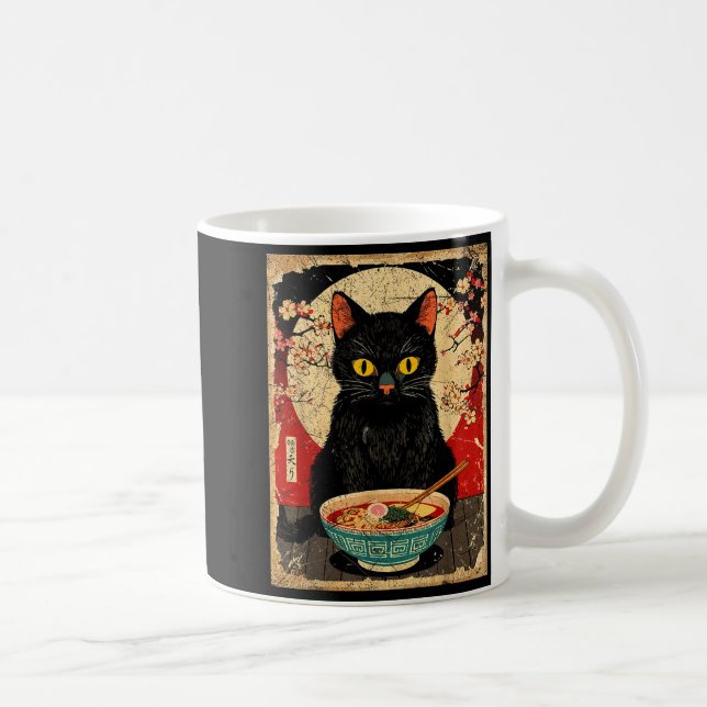 Kawaii Cat Eating Ramen Noodles Funny Anime Gift G Kaffemugg (Höger)