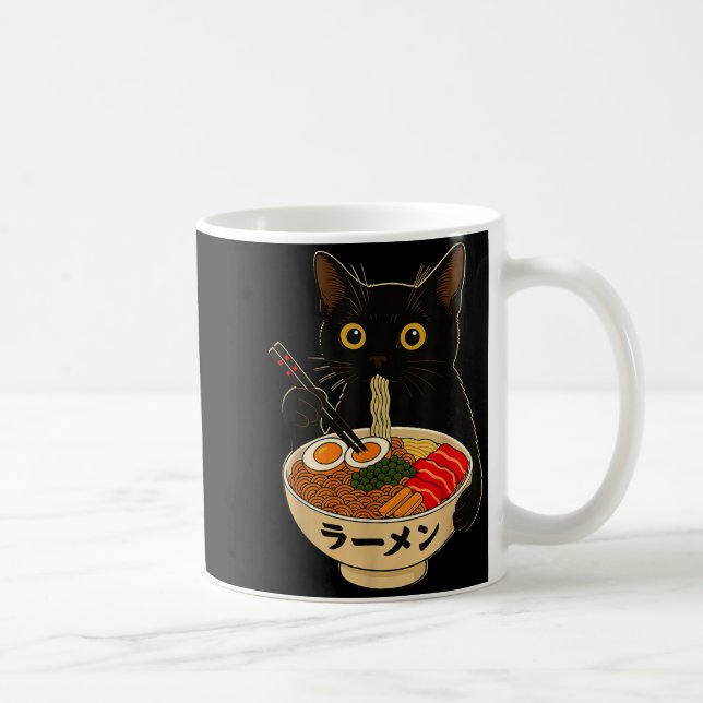 Kawaii Cat Eating Ramen Noodles Funny Anime Gift G Kaffemugg (Höger)