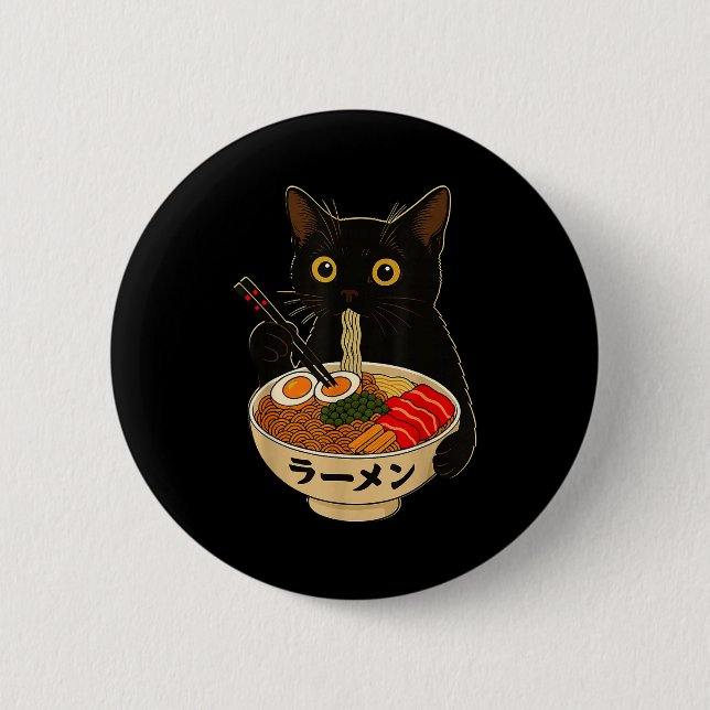 Kawaii Cat Eating Ramen Noodles Funny Anime Gift G Knapp (Framsida)