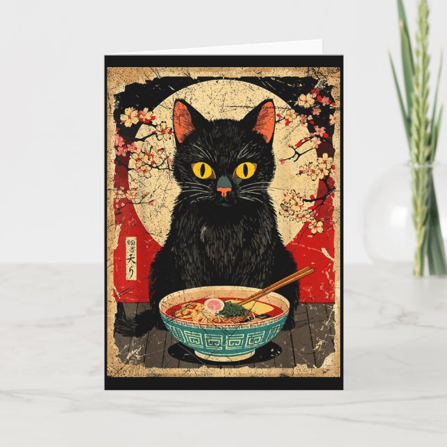 Kawaii Cat Eating Ramen Noodles Funny Anime Gift G Kort (Framsida)