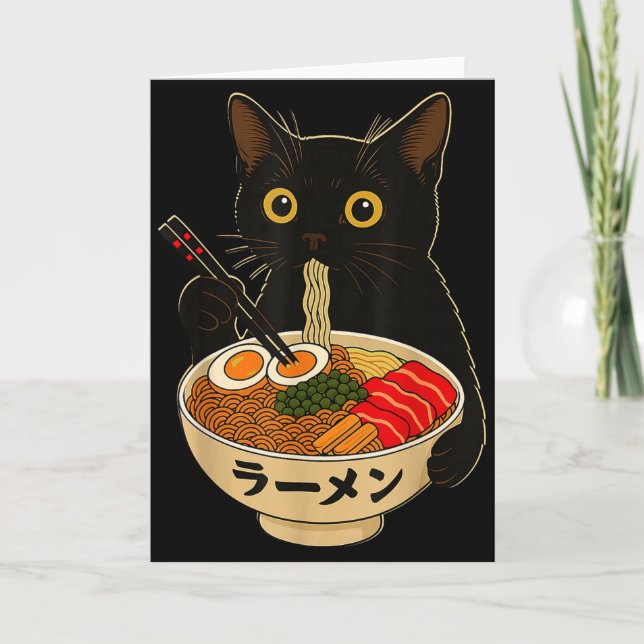 Kawaii Cat Eating Ramen Noodles Funny Anime Gift G Kort (Framsida)