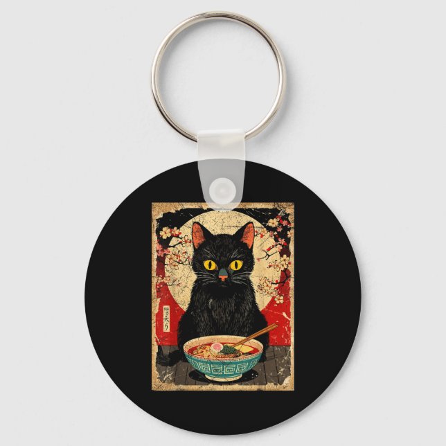 Kawaii Cat Eating Ramen Noodles Funny Anime Gift G Nyckelring (Framsida)