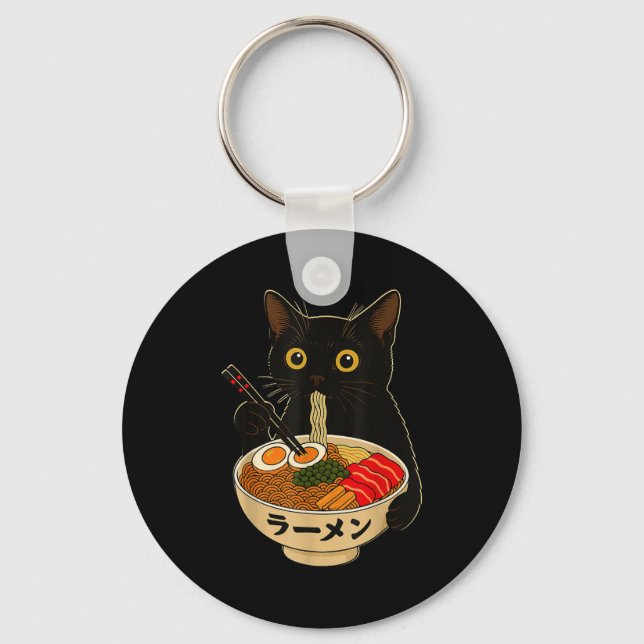Kawaii Cat Eating Ramen Noodles Funny Anime Gift G Nyckelring (Framsida)