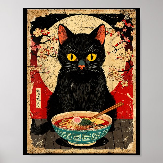 Kawaii Cat Eating Ramen Noodles Funny Anime Gift G Poster (Framsidan)