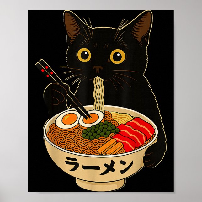 Kawaii Cat Eating Ramen Noodles Funny Anime Gift G Poster (Framsidan)