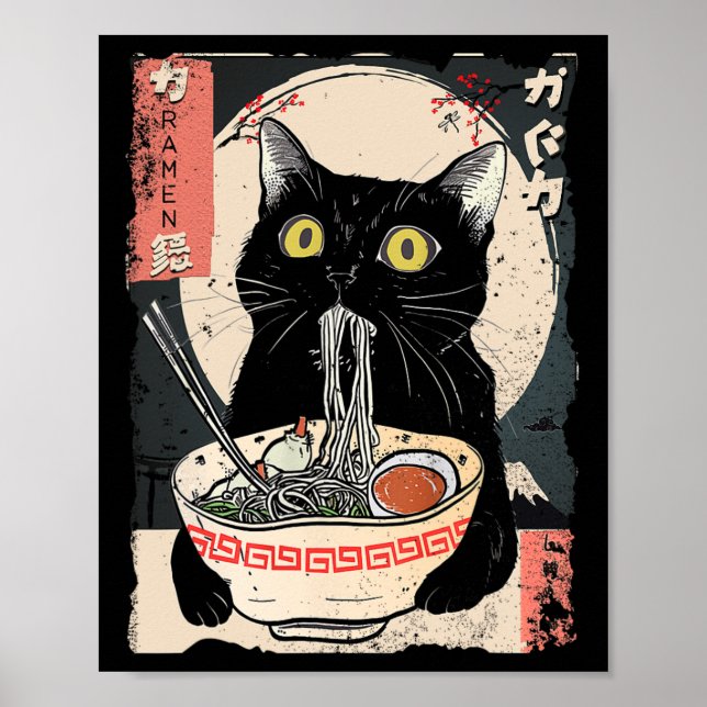 Kawaii Cat Eating Ramen Noodles Funny Anime Gift G Poster (Framsidan)