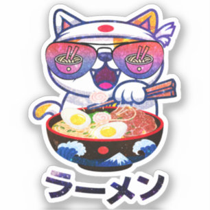 Kawaii Cat Eating Ramen Noodles Klistermärken