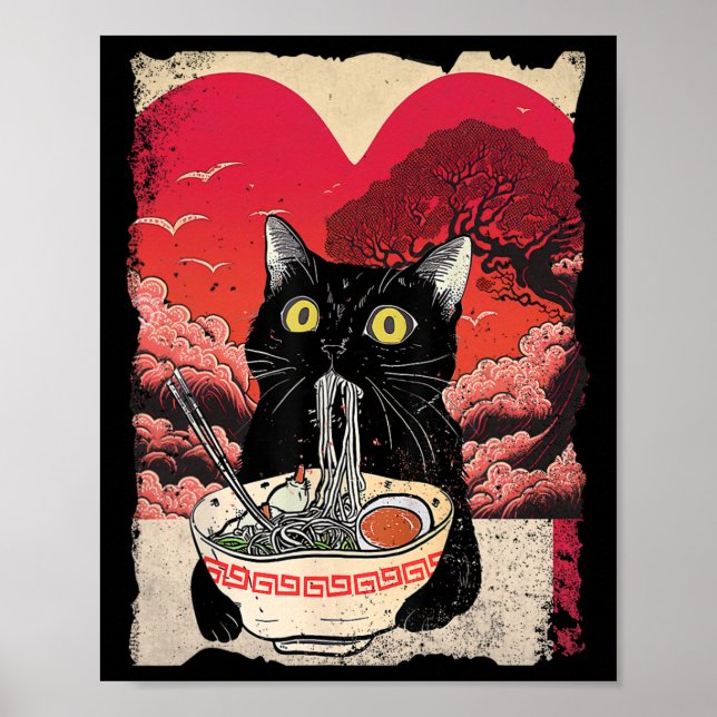 Kawaii Cat Eating Ramen Noodles Ramen är min valen Poster (Framsidan)