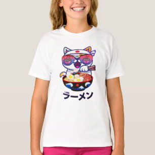 Kawaii Cat Eating Ramen Noodles T Shirt