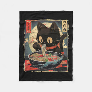 Kawaii Cat Eating Ramen Noodles Vintage Japansk M Fleecefilt