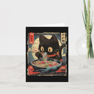 Kawaii Cat Eating Ramen Noodles Vintage Japansk M Kort