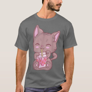 Kawaii Cat for Women Girls Anime Strawberry Mjölk T Shirt