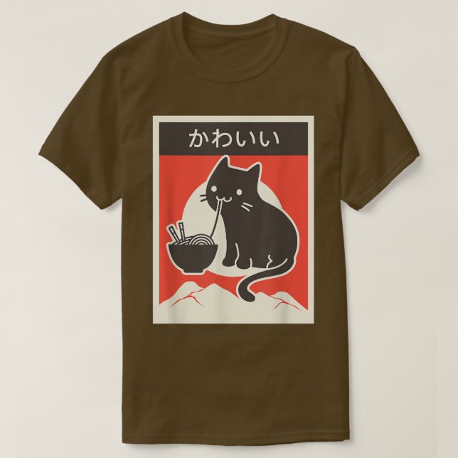 Kawaii Cat - Funny Ramen Älskare, Japansk Food Ram T Shirt (Design framsida)