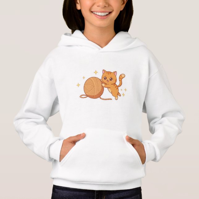 Kawaii Cat Hoodie - Yarn Party! 🧶😹 T Shirt (Framsida)
