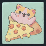 Kawaii Cat Hugging Pepperoni Pizza Cartoon Stenunderlägg<br><div class="desc">cute cat,  art , pizza lover gift kawaii food funny kitten cartoon pepperoni pizza slice food humor cat mom gift anime style animal happy vibes food art</div>