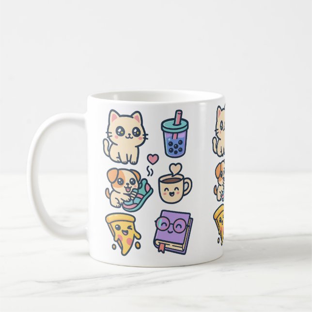 Kawaii Cat, Hund & Food Lovers Mug Kaffemugg (Vänster)