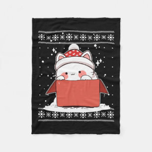 Kawaii Cat in a box jul Cute Anime Tonåringar Kid Fleecefilt