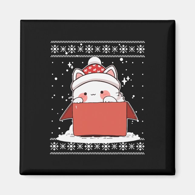 Kawaii Cat in a box jul Cute Anime Tonåringar Kid Magnet (Framsidan)