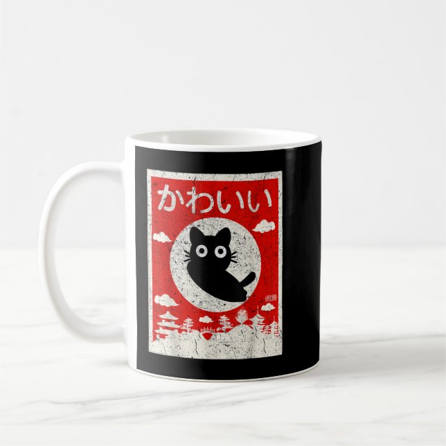 Kawaii Cat Japansk Black Anime Cat Kärlek Retro Vi Kaffemugg (Vänster)