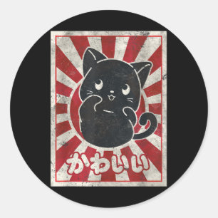 Kawaii Cat Japansk svart anime Cat Lover Runt Klistermärke