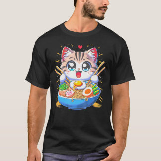 Kawaii Cat Japanska Anime Manga Cat Ramen T Shirt