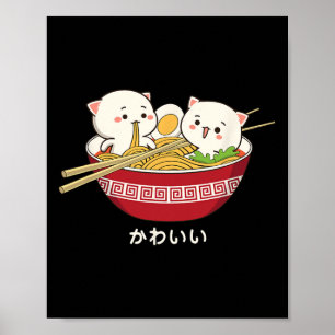 Kawaii Cat Japanska Tokyo Anime Cat Ramen T Shirt Poster