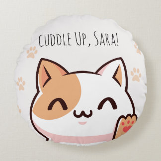 Kawaii Cat Joy Pillow Rund Kudde