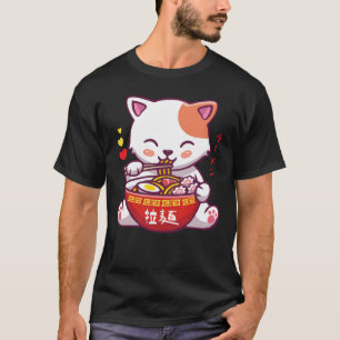 Kawaii Cat kärlek Ramen   Anime Kattunge äter Rame T Shirt