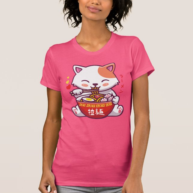 Kawaii Cat kärlek Ramen | Anime Kattunge äter Rame T Shirt (Framsida)