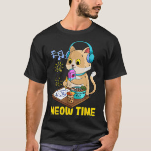 Kawaii Cat Kärlek Ramen Bubble Tea Music och Manga T Shirt