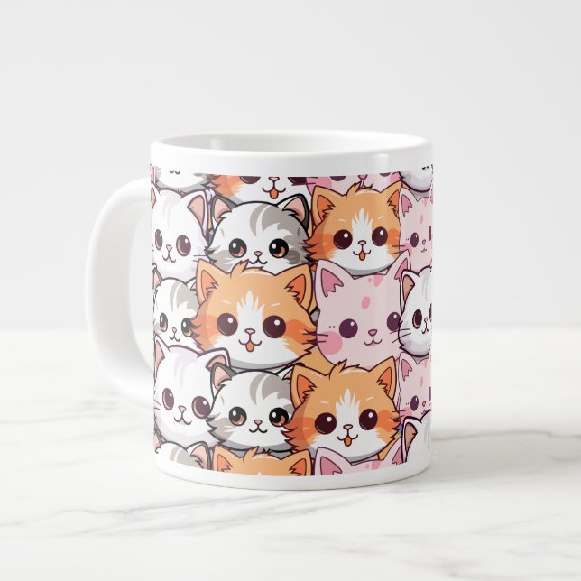 Kawaii Cat kattdjur Kitten pet ansikte doodle pat Jumbo Mugg (Framsida vänster)