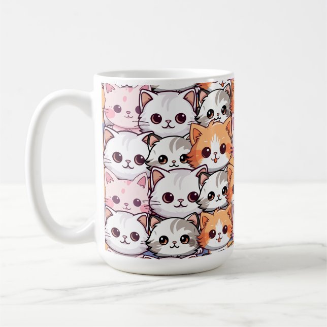 Kawaii Cat kattdjur Kitten pet ansikte doodle pat Kaffemugg (Vänster)