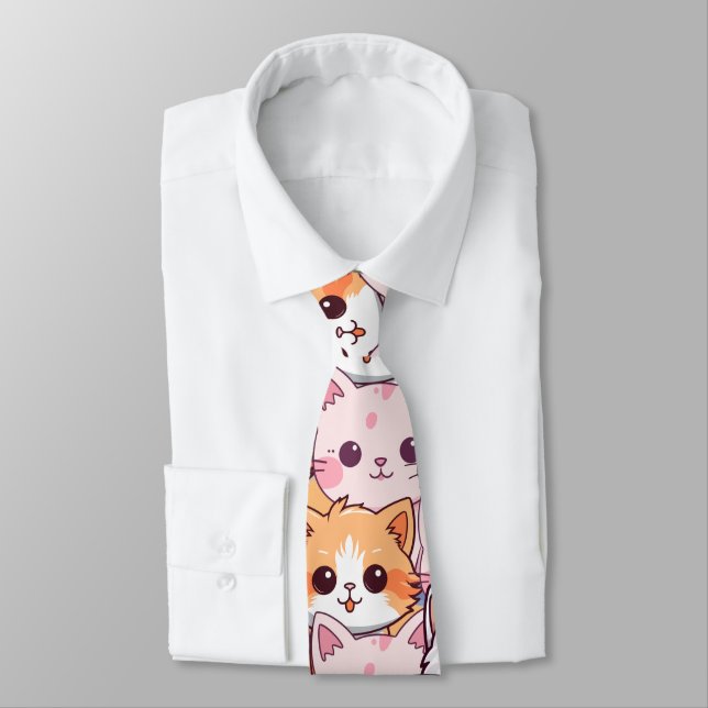 Kawaii Cat kattdjur Kitten pet ansikte doodle pat Slips (Bunden)