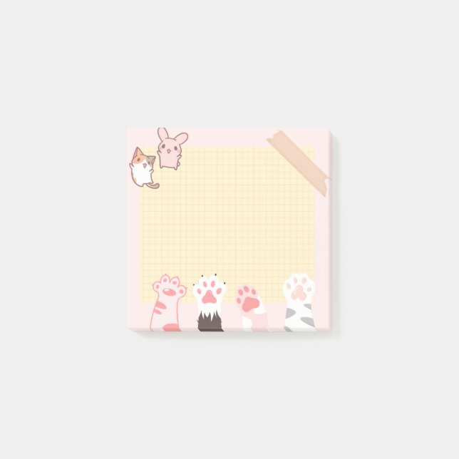  kawaii cat kattunge pastel djurälskare meow kitte post-it block (Framsida)