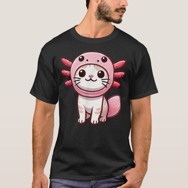 Kawaii Cat Kitten Axolotl Costume T Shirt (Framsida)