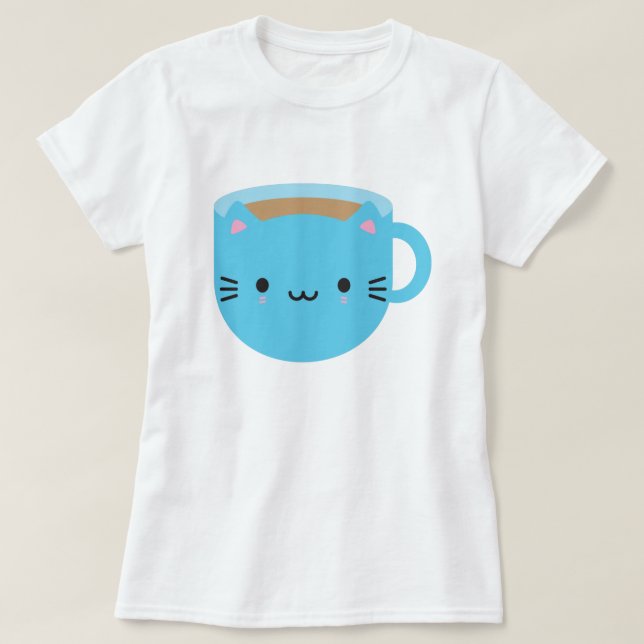 Kawaii Cat Kopp i Tea T Shirt (Design framsida)