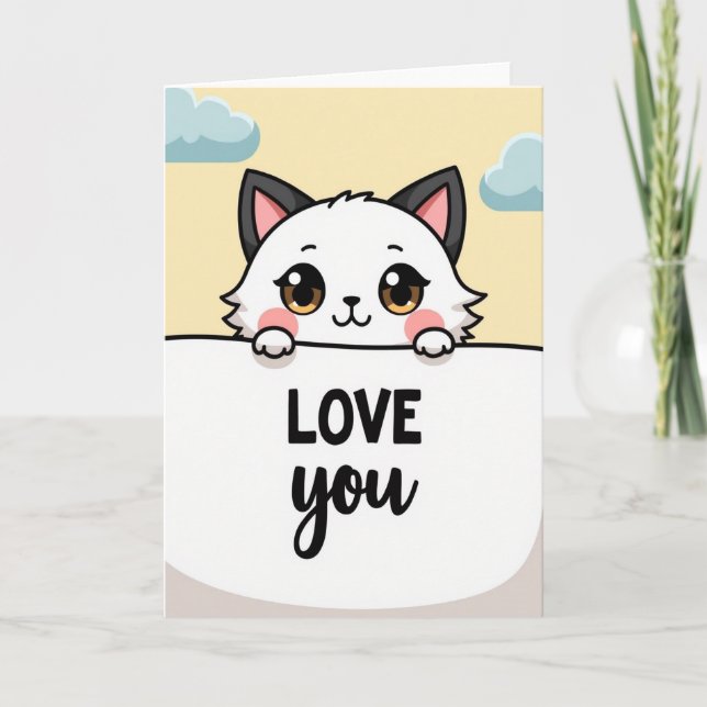 Kawaii Cat Love You Greeting Card Kort (Framsida)