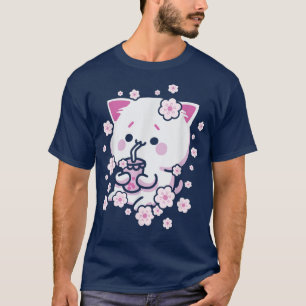 Kawaii Cat med Bubble Tea och Boba tea och Sakura T Shirt