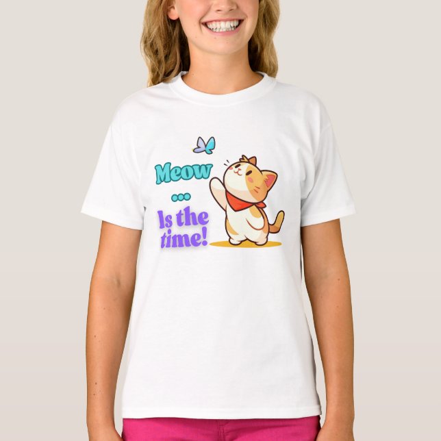 Kawaii Cat Meow Quote Tee (Framsida)