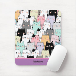 Kawaii Cat Mönster Anpassade Namn Musmatta