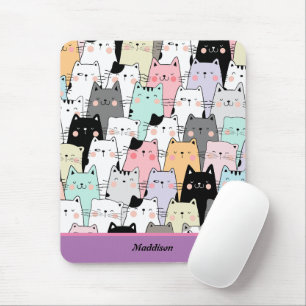 Kawaii Cat Mönster Anpassade Namn Musmatta