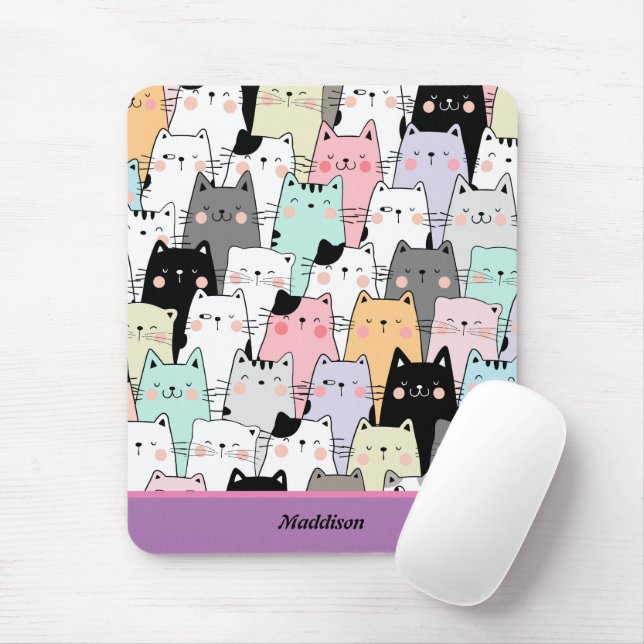Kawaii Cat Mönster Anpassade Namn Musmatta (Med mus)
