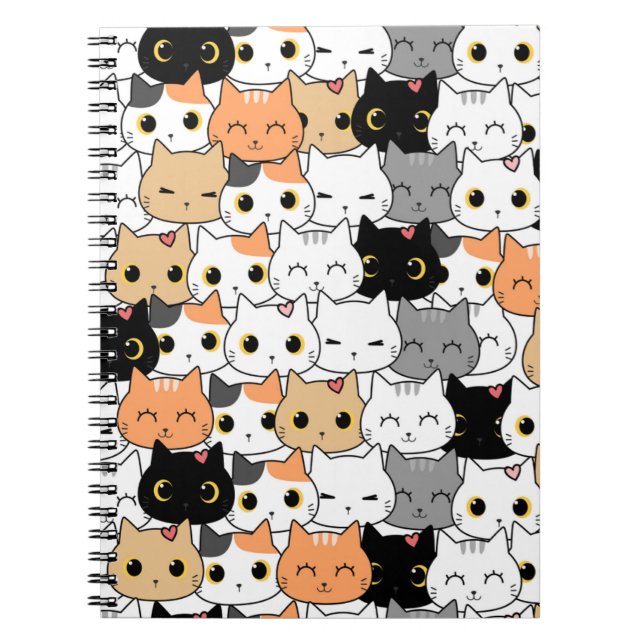 Kawaii Cat Mönster Anteckningsbok (Framsidan)