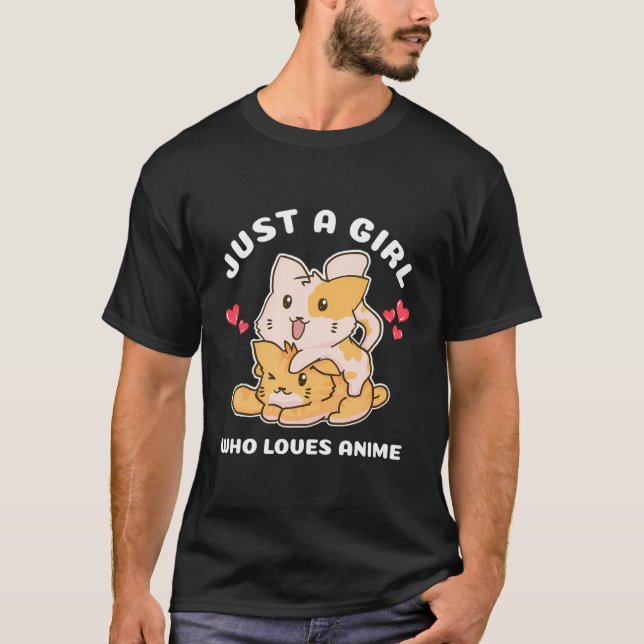Kawaii Cat Neko Anime T Shirt (Framsida)