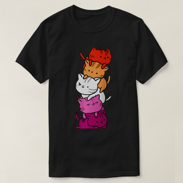 Kawaii Cat Pile Orange Pink Lesbian Pride  T Shirt (Design framsida)