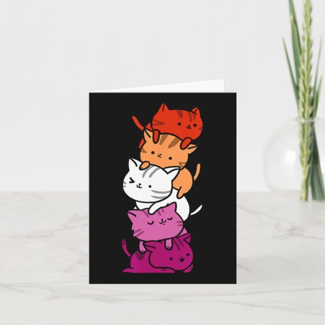 Kawaii Cat Pile Orange Rosa Lesbisk Pride Manar Wo Kort (Framsida)