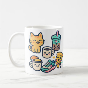 Kawaii Cat Pizza Bubble Tea Coffee - Cute Mugg Des